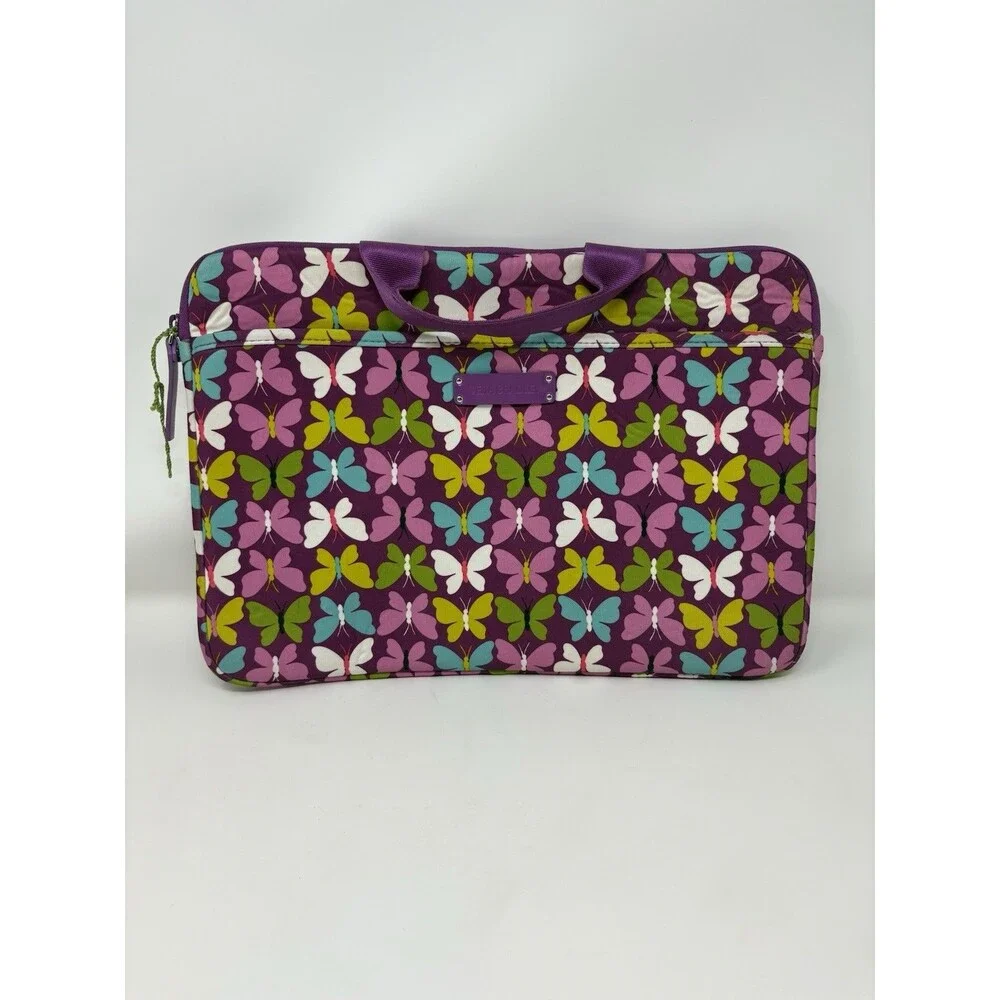 Vera Bradley Butterfly Print Laptop Sleeve Computer Case Purple Padded Carrying